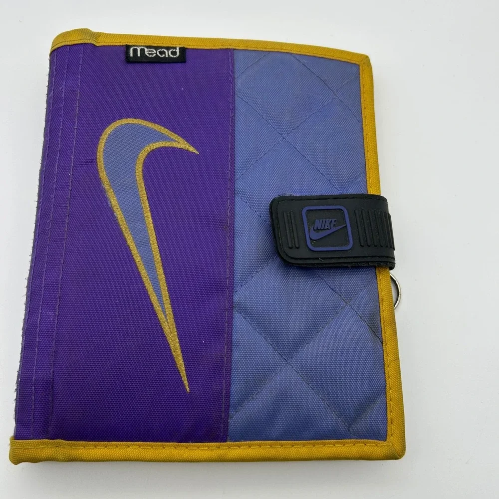 Vintage 1992 Mead Nike 6 Ring Binder Organizer Purple Blue Yellow Canvas Planner